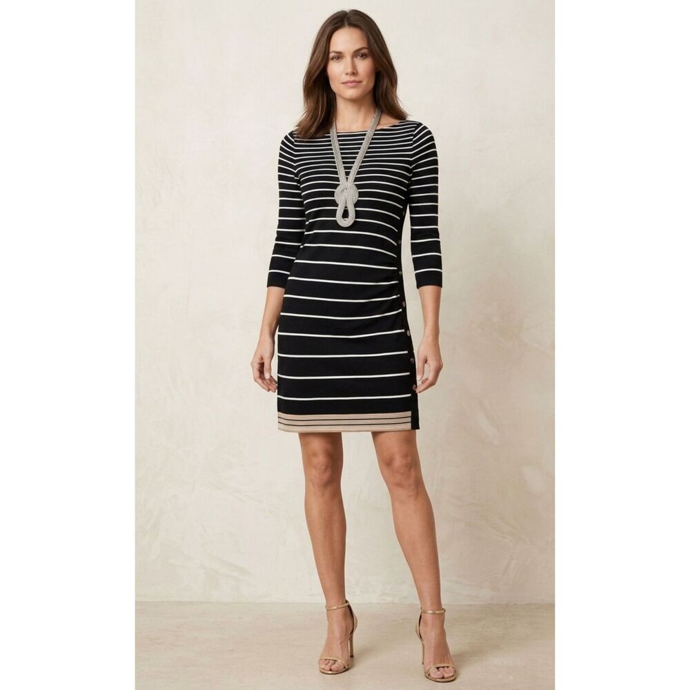 White House Black Market Striped Button-Detail Dress